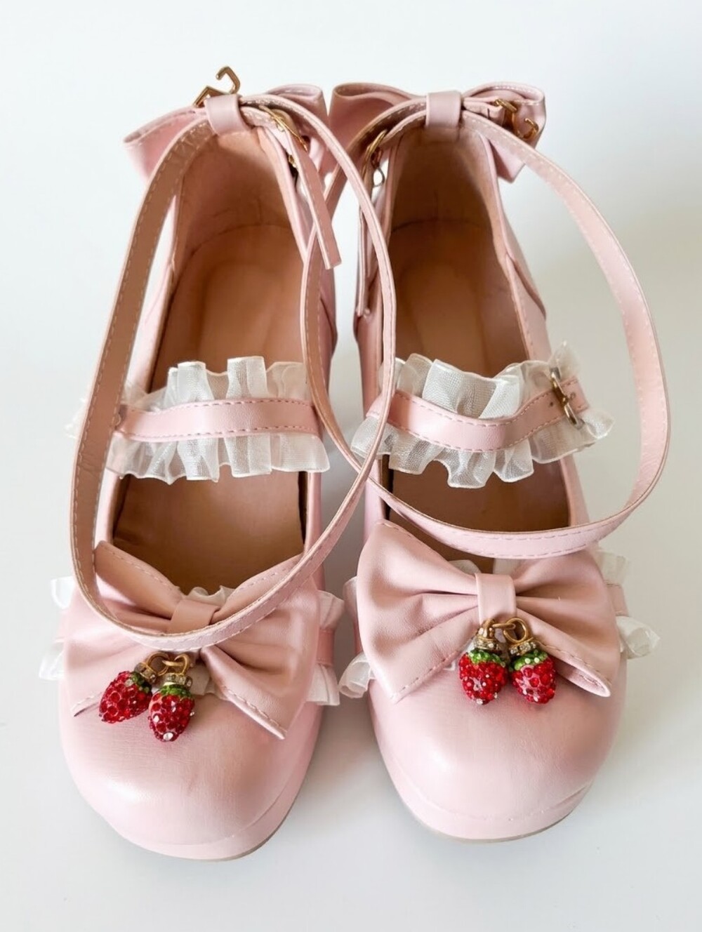 Kawaii Pink Strawberry Mary Jane Platform Shoes - Size 33